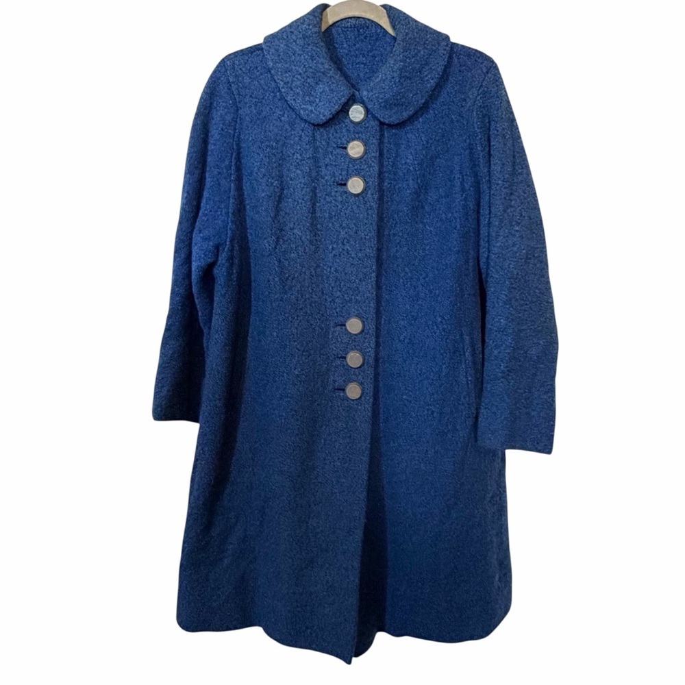 Vintage Peter Pan Collar Blue Wool Blend Coat with Gray Buttons
